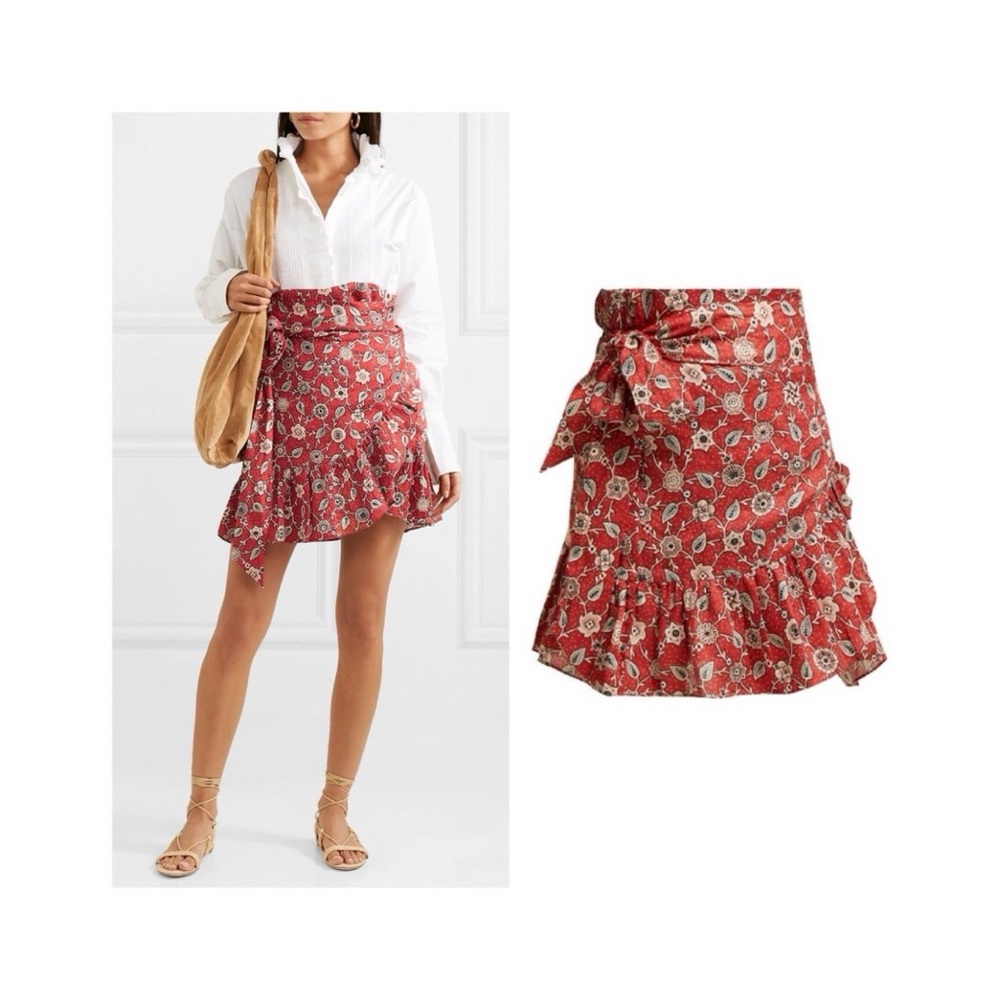 Isabel Marant Etoile Tempster Skirt (Sz FR 40) Linen Wrap Mini Floral Rust